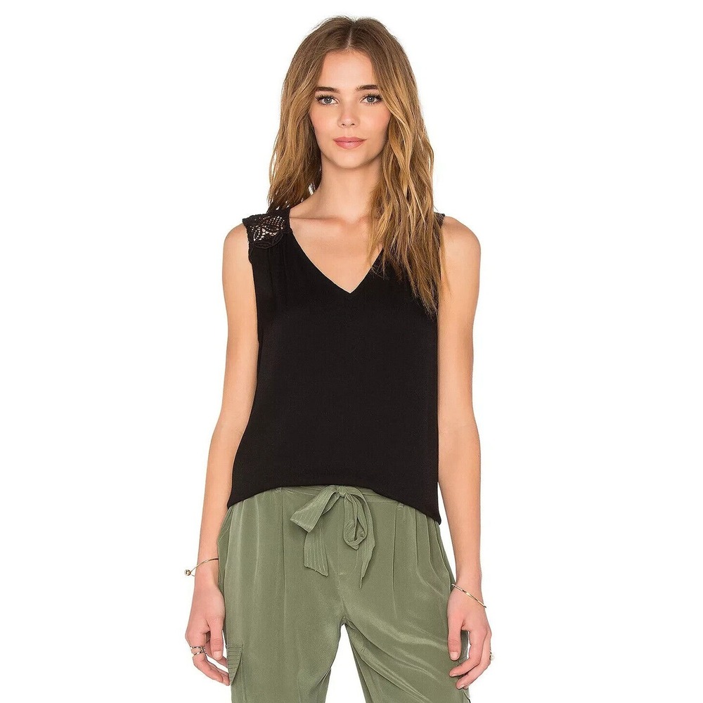 NWT Joie Layson Lace-Shoulder Sleeveless Tank Top‎ Caviar Size XS Relaxed Fit